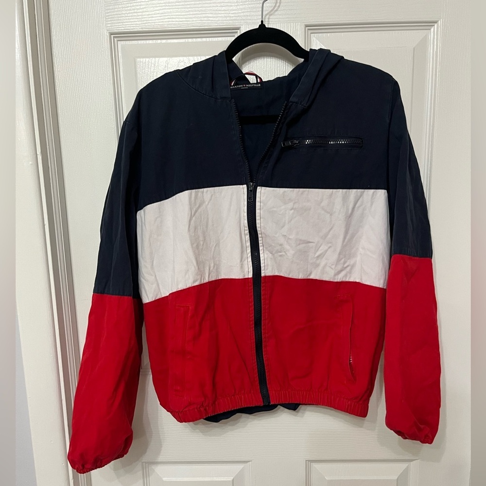 Brandy Melville Windbreaker Jacket‎ red white and blue stripe one size - Picture 10 of 10